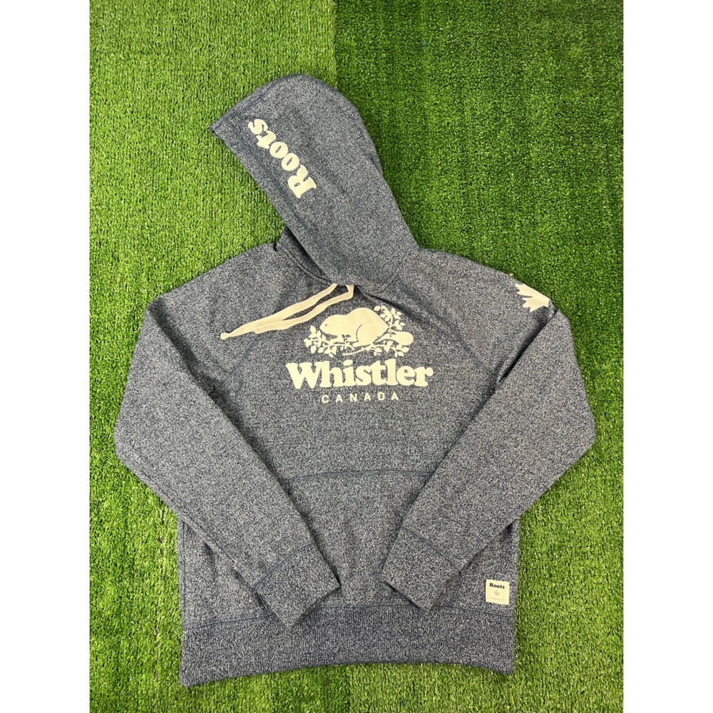 Roots Whistler Canada Hoodie Mens Medium Blue Salt  Pepper Pullover Sweatshirt